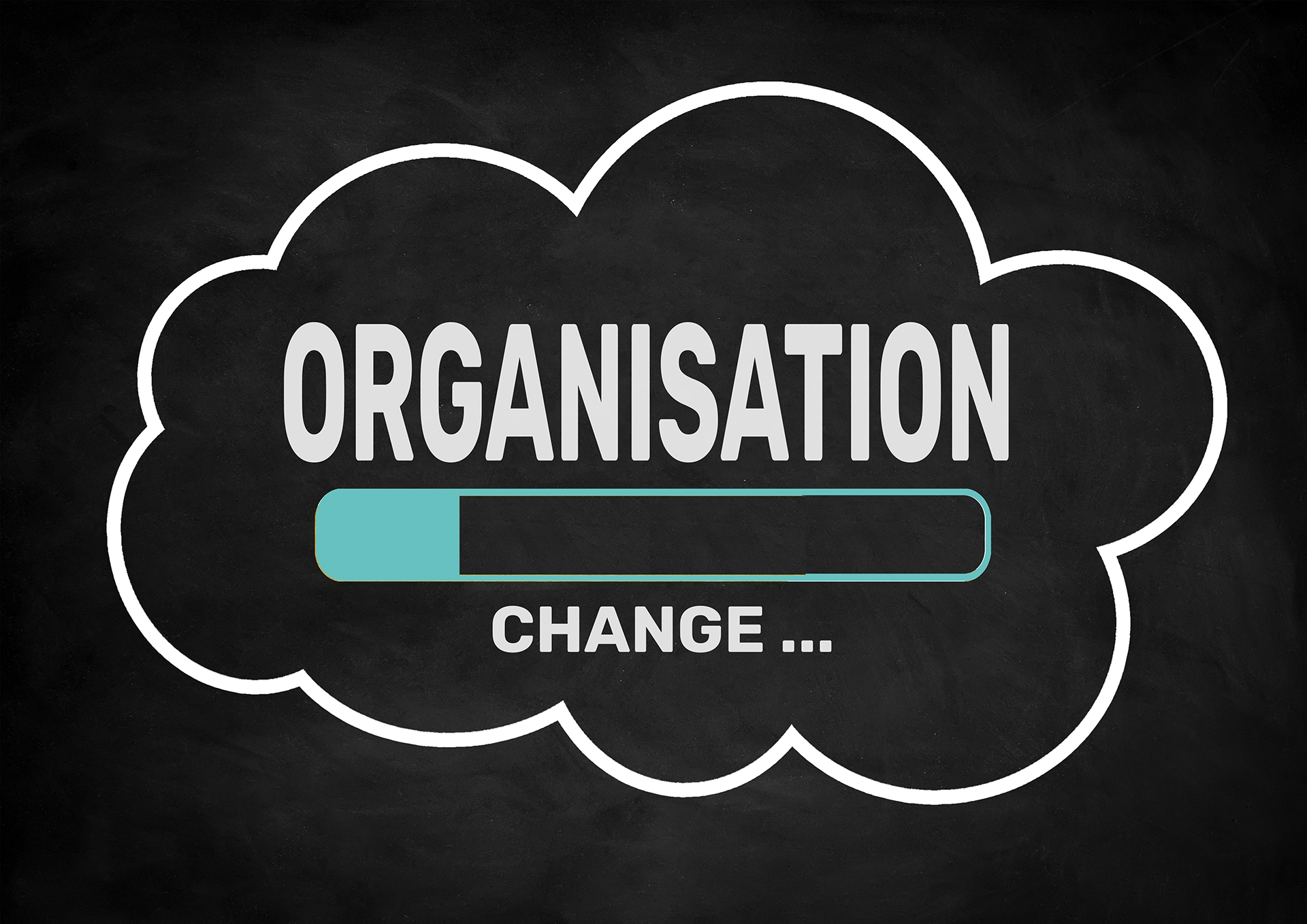Eine Wolke mit einem 20% fortgeschrittenen Statusbalken und dem Hinweis "Organisation Change"